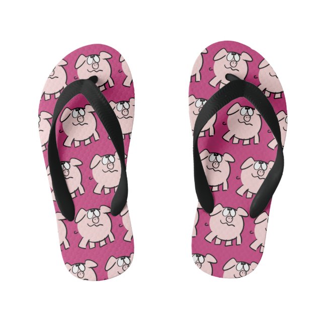 Funny 2 Cartoon Pig Choose Colour Kids Flip Flop (Footbed)