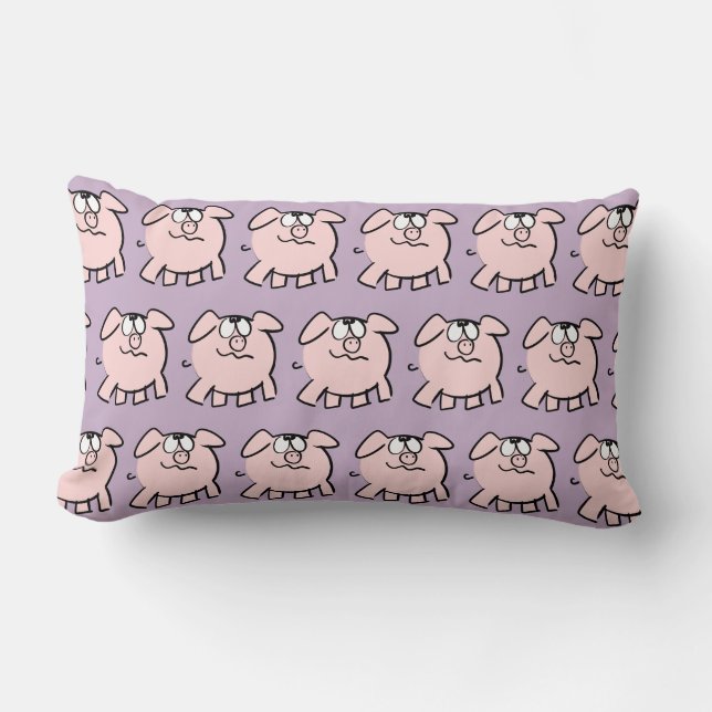 Funny 2 Cartoon Pig Choose Colour Lumbar Pillow (Front)