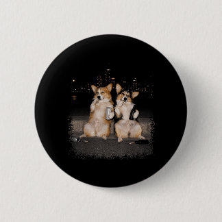 Funny 2 Smoking Corgi Dogs Drinking Beer Meme Inch Round Button