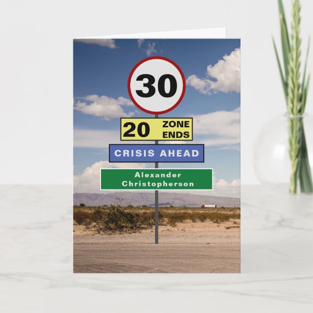 Funny 30th Birthday Humour Road Signs Card (Front)