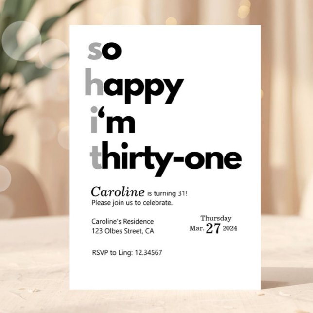 Funny 31st Birthday Funny Humuor Hilarious Invitation (31st birthday invitation, thirty one birthday invite, minimalist birthday invite, modern birthday in)