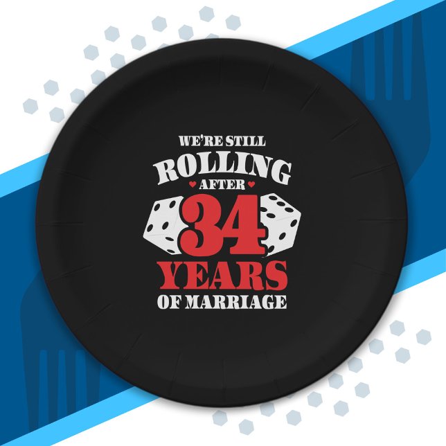 Funny 34th Anniversary Couples Married 34 Years Paper Plate (Creator Uploaded)