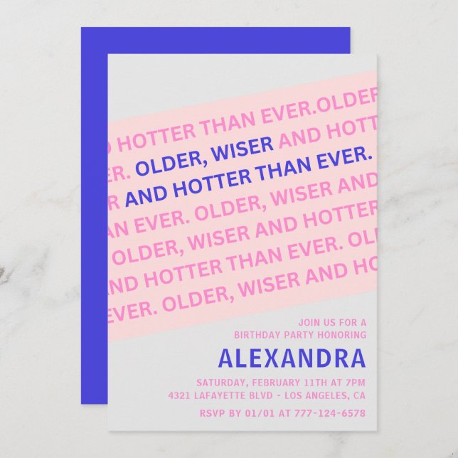 Funny 35th birthday invitations Older Wiser Hotter (Front/Back)