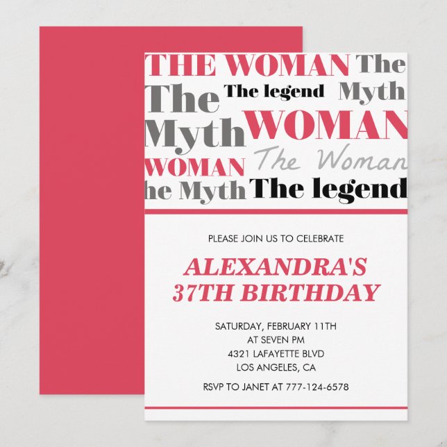  Funny 37th birthday invitations her Myth Legend (Front/Back)