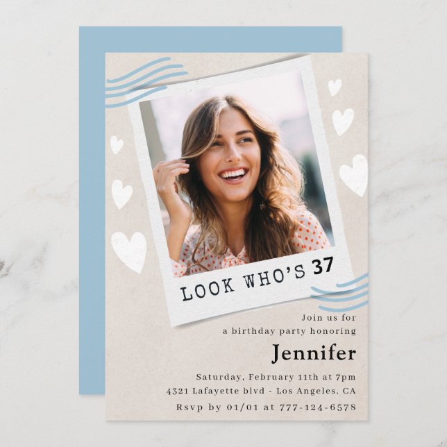 Funny 37th birthday invitations Photo for her (Front/Back)