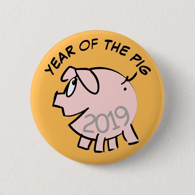 Funny 3 Cartoon Illustration Pig  Year 2019 Button (Front)