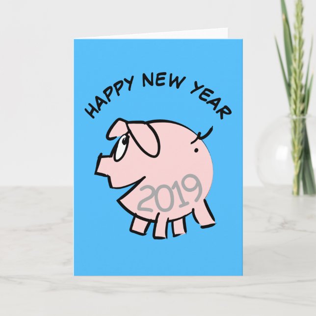 Funny 3 Cartoon Illustration Pig  Year 2019 Card (Front)