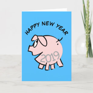 Funny 3 Cartoon Illustration Pig  Year 2019 Card