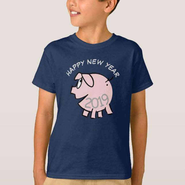 Funny 3 Cartoon Illustration Pig  Year 2019 Kids T T-Shirt (Front)