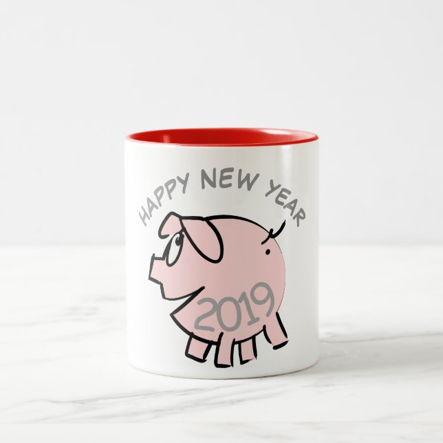 Funny 3 Cartoon Illustration Pig  Year 2019 Mug (Center)