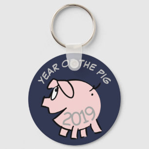 Funny 3 Cartoon Illustration Pig  Year 2019 R KeyC Keychain
