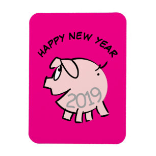 Funny 3 Cartoon Illustration Pig  Year 2019 Rec Magnet