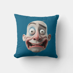 Funny 3D Cartoon Monster Crazy Expressive Face Thr Throw Pillow