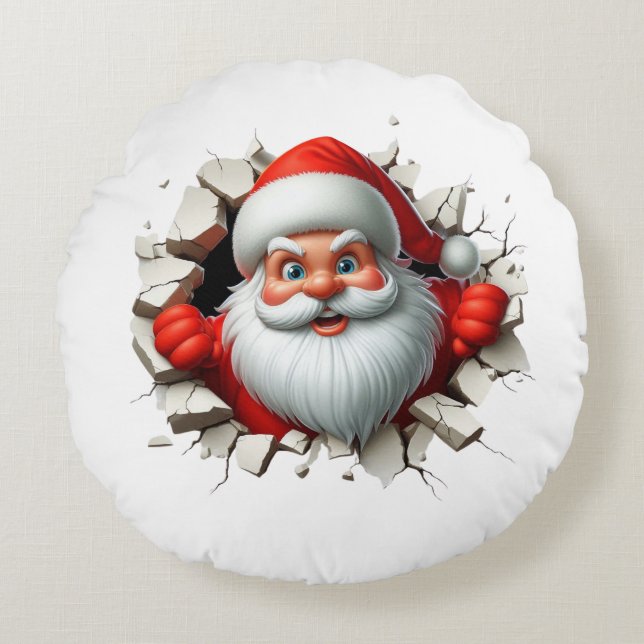 Funny 3D Santa Claus Christmas Holiday Design Round Pillow (Front)