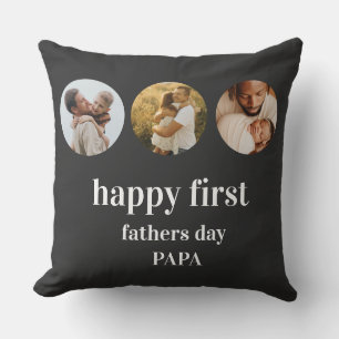 funny 3photo collage happy first fathers day papa throw pillow