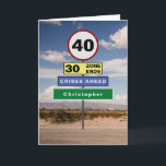 Funny 40th Birthday Humor Road Signs Add Your Name Card<br><div class="desc">For those that have a 40th birthday we have designed the road signs to raise a chuckle. Easily add the name you require to the green sign using the template provided  . The message inside the card can also be personalized to become a very special birthday card</div>