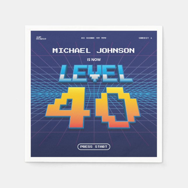 Funny 40th Birthday Retro 80s Game Screen Custom  Napkin (Front)