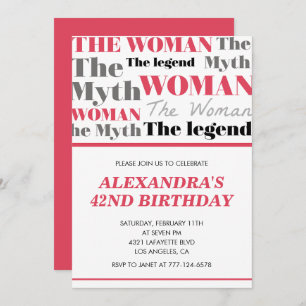 Funny 42nd birthday invitations her Myth Legend
