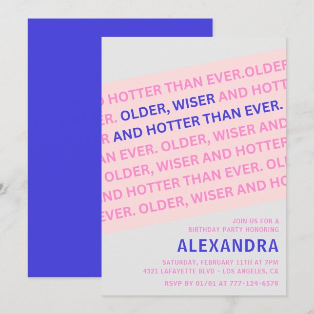 Funny 49th birthday invitations Older Wiser Hotter (Front/Back)