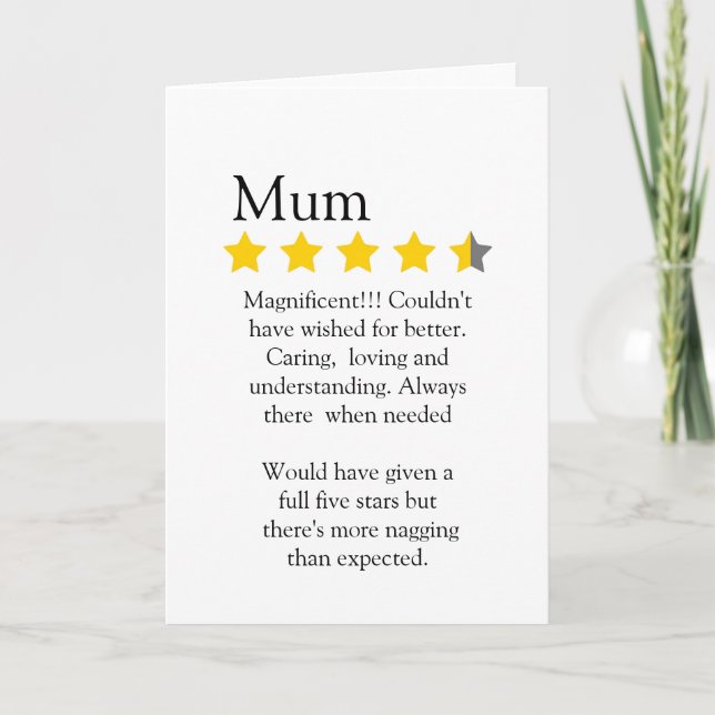 Funny, 4.5 star Mum rating and review, Card (Front)