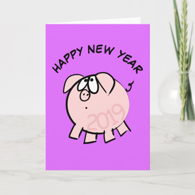Funny 4 Cartoon Illustration Pig Année 2019 Carte (Devant)