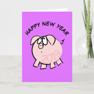 Funny 4 Cartoon Illustration Pig Année 2019 Carte