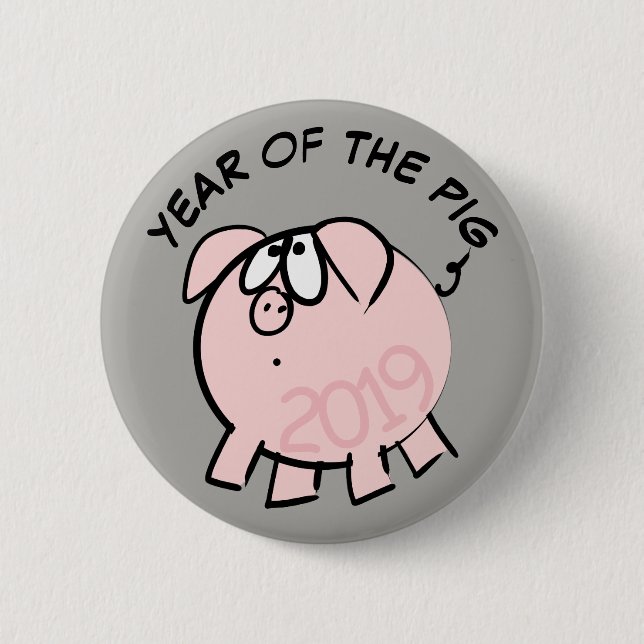 Funny 4 Cartoon Illustration Pig  Year 2019 Button (Front)