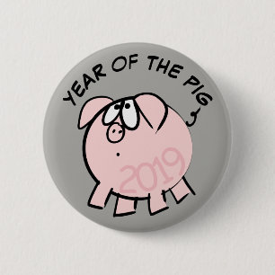 Funny 4 Cartoon Illustration Pig  Year 2019 Button
