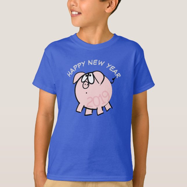 Funny 4 Cartoon Illustration Pig  Year 2019 Kids T T-Shirt (Front)