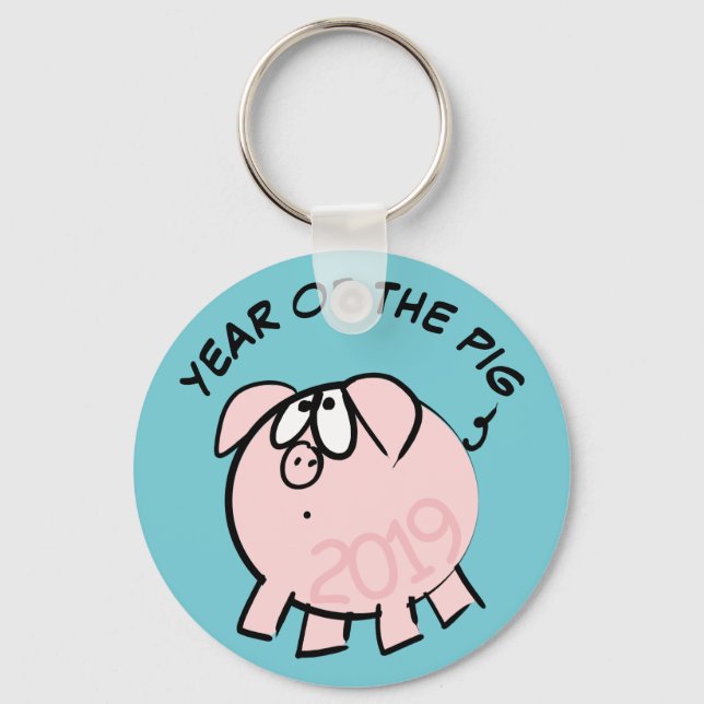 Funny 4 Cartoon Illustration Pig  Year 2019 R KeyC Keychain (Front)