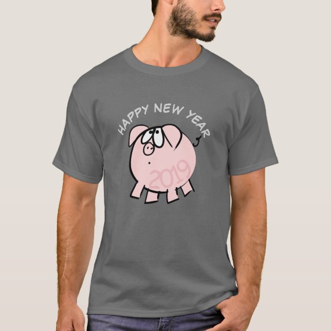 Funny 4 Cartoon Illustration Pig Year Zodiac Man T T-Shirt (Front)