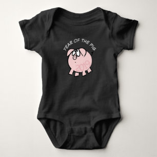 Funny 4 Cartoon Illustration Pink Pig custom Baby Bodysuit