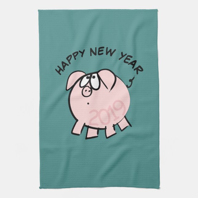 Funny 4 Cartoon Pig Year 2019 Kitchen Towel (Vertical)