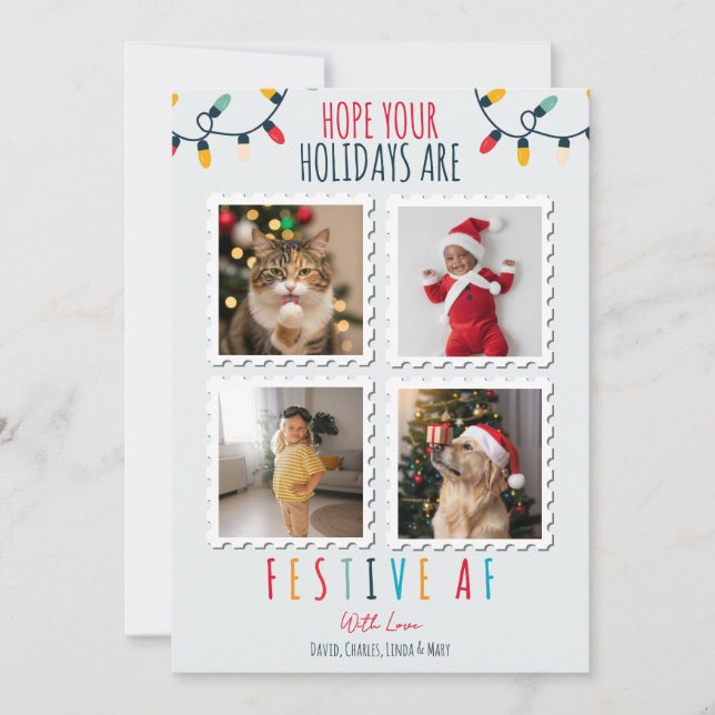 Funny 4 Photo Carte de Noël Festive AF personnalis (Devant)