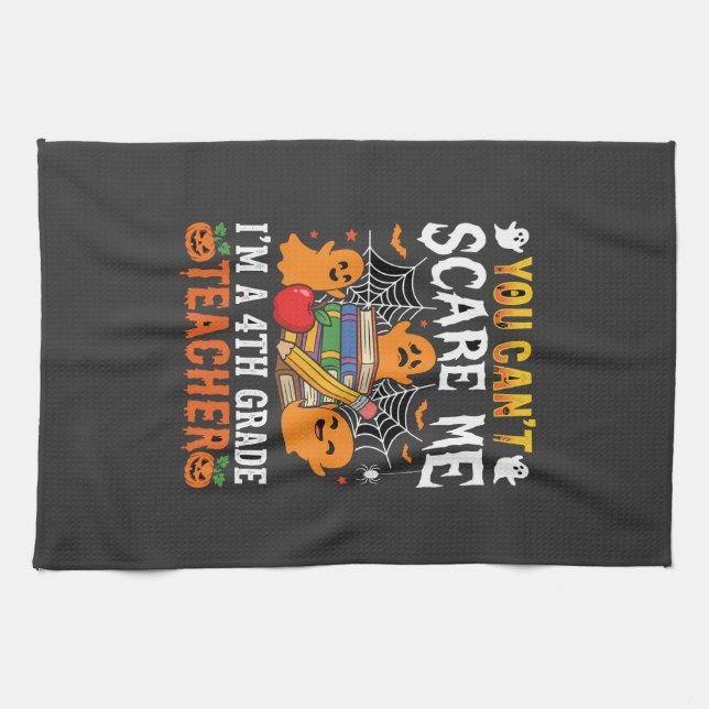 Funny 4th Grade Teacher Halloween Ghost Kitchen Towel (Horizontal)