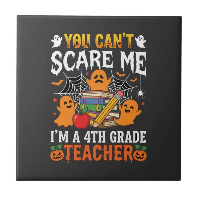 Funny 4th Grade Teacher Halloween Ghost Tile (Front)