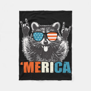 Funny 4th Of July America Party In The Usa Raccoon Fleece Blanket