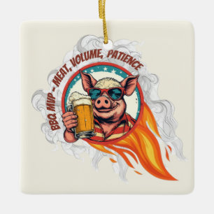 Funny 4th of  July BBQ Pig Beer Mug   Grill Master Ceramic Ornament