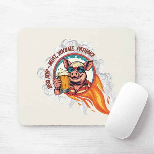 Funny 4th of July  BBQ Pig Beer Mug | Grill Master Mouse Pad (With Mouse)
