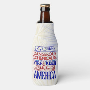 Funny 4th of July Beer Fireworks   Custom Name Bottle Cooler