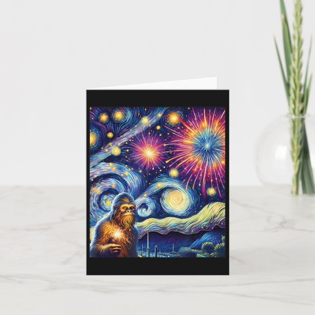 Funny 4th Of July Bigfoot Night Fireworks Fourth O Card (Front)