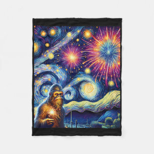 Funny 4th Of July Bigfoot Night Fireworks Fourth O Fleece Blanket