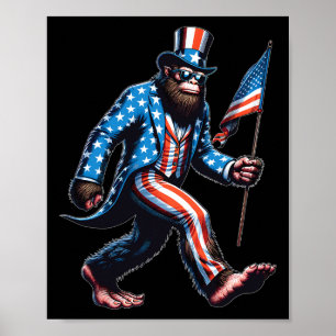 Funny 4th Of July Bigfoot Sasquatch American Flag  Poster
