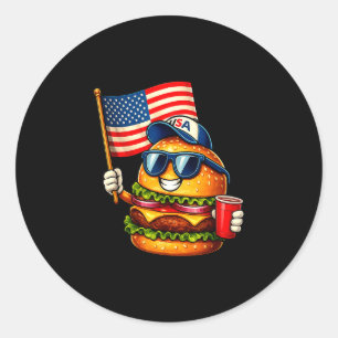Funny 4th of july burger patriotic usa flag bbq classic round sticker
