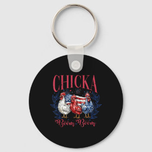 Funny 4th Of July Chicken Chicka Boom Boom Indepen Keychain