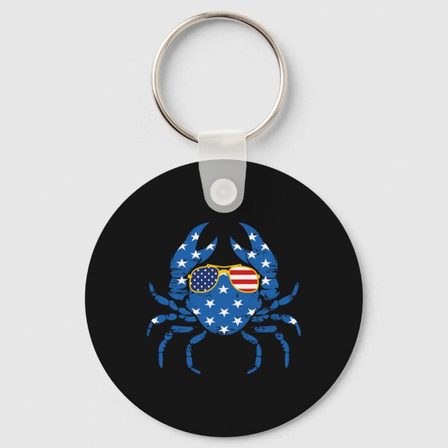 Funny 4th Of July Crab Fisherman American Flag Vin Keychain (Front)
