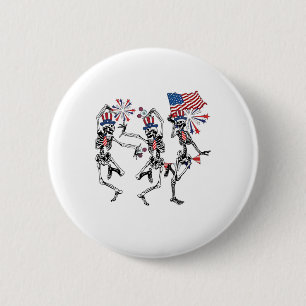 Funny 4th Of July Dancing Skeleton Retro Patriotic 2 Inch Round Button