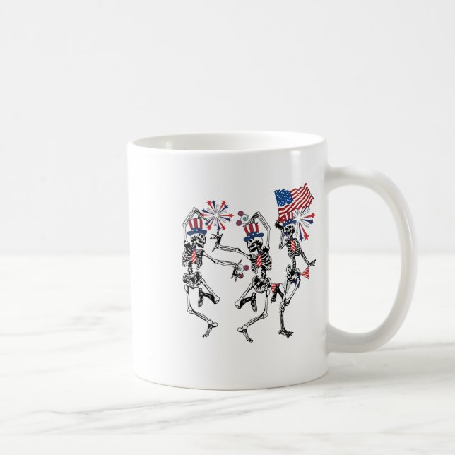 Funny 4th Of July Dancing Skeleton Retro Patriotic Coffee Mug (Right)