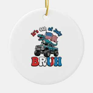 Funny 4th of July Dinosaur Monster Truck Shirt_1 Ceramic Ornament