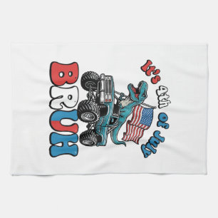 Funny 4th of July Dinosaur Monster Truck Shirt_1 Kitchen Towel